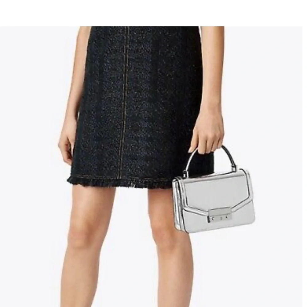 Tory Burch Metallic Silver Top-Handle Satchel